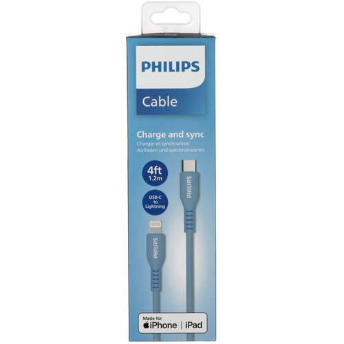 Купить Кабель круглый PHILIPS Lightning 8-pin MFI - USB Type-C синий 1.2 м  5492637. Характеристики, отзывы и цены в Донецке