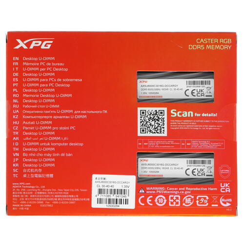 Купить Оперативная память ADATA XPG CASTER RGB [AX5U6000C3016G-DCCARGY] 32 ГБ  5091220. Характеристики, отзывы и цены в Донецке