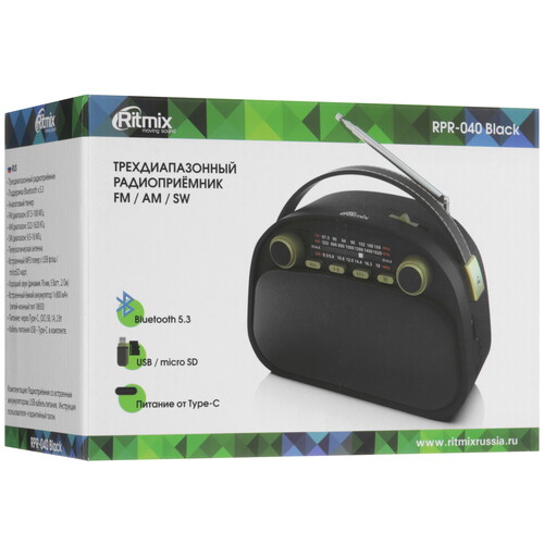 Купить Радиоприемник Ritmix RPR-040 черный  9201106. Характеристики, отзывы и цены в Донецке