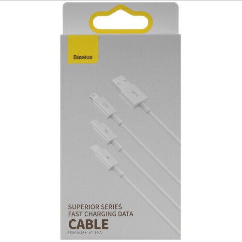 Купить Кабель круглый Baseus Lightning 8-pin, micro USB, USB Type-C - USB 2.0 Type-A белый 1 м  9260737. Характеристики, отзывы и цены в Донецке