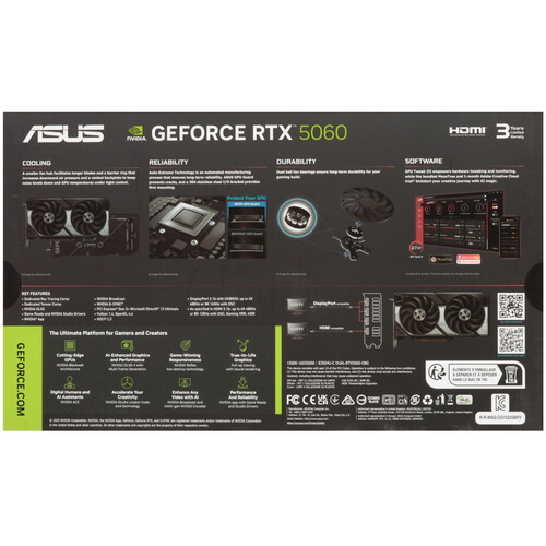 Купить Видеокарта ASUS GeForce RTX 5060 Dual OC Edition  5631273. Характеристики, отзывы и цены в Донецке