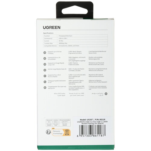 Купить Кабель круглый Ugreen USB Type-C - USB 2.0 Type-A черный 2 м  9983687. Характеристики, отзывы и цены в Донецке