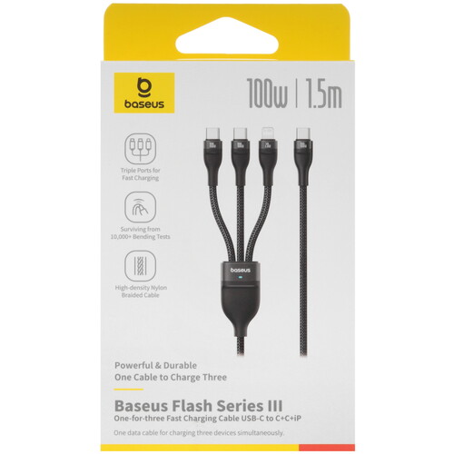 Купить Кабель круглый Baseus Lightning 8-pin, USB Type-C x2 - USB Type-C черный 1.5 м  5627806. Характеристики, отзывы и цены в Донецке