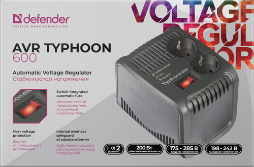 Купить Стабилизатор напряжения Defender AVR Typhoon 600  5338706. Характеристики, отзывы и цены в Донецке