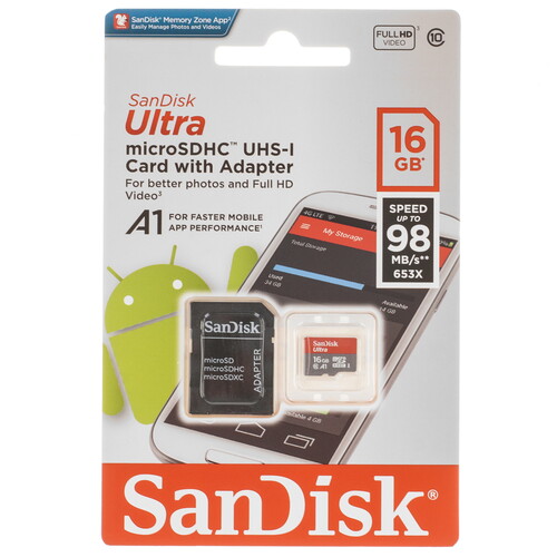 Купить Карта памяти SanDisk Ultra microSDHC 16 ГБ  5602701. Характеристики, отзывы и цены в Донецке