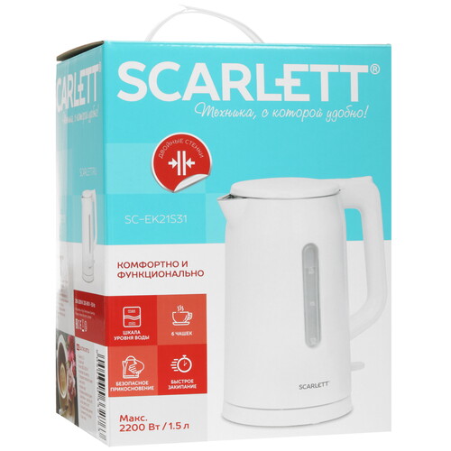 Купить Электрочайник Scarlett SC-EK21S31 белый  9127702. Характеристики, отзывы и цены в Донецке