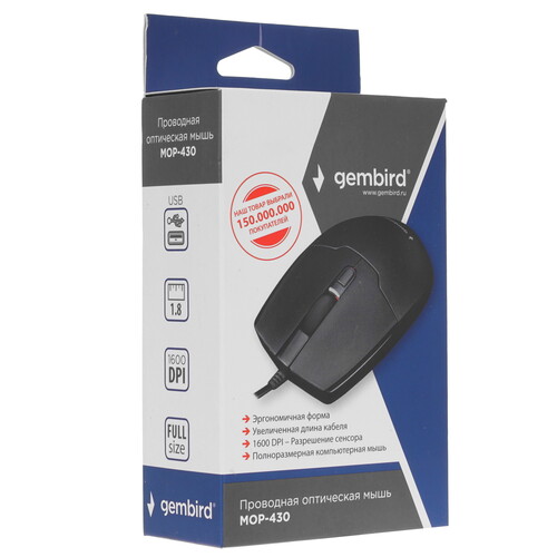 Купить Мышь проводная Gembird MOP-430  черный  4874922. Характеристики, отзывы и цены в Донецке