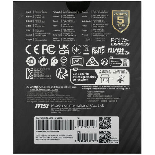 Купить 480 ГБ 2.5" SATA накопитель MSI SPATIUM S270 [S78-440E350-P83]  5405637. Характеристики, отзывы и цены в Донецке
