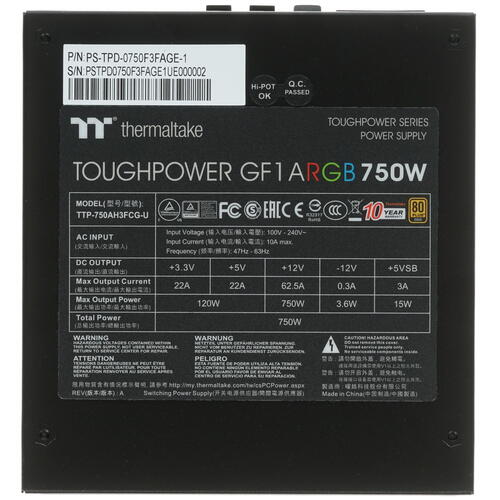 Купить Блок питания Thermaltake Toughpower GF1 ARGB 750W [PS-TPD-0750F3FAGE-1] черный  1398485. Характеристики, отзывы и цены в Донецке