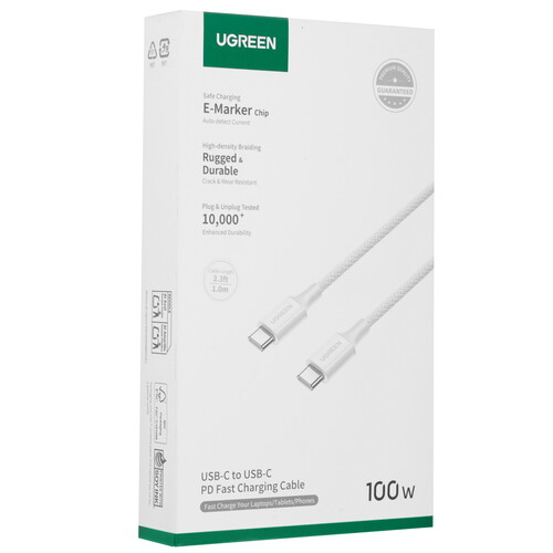 Купить Кабель круглый Ugreen USB Type-C - USB Type-C белый 1 м  5624634. Характеристики, отзывы и цены в Донецке