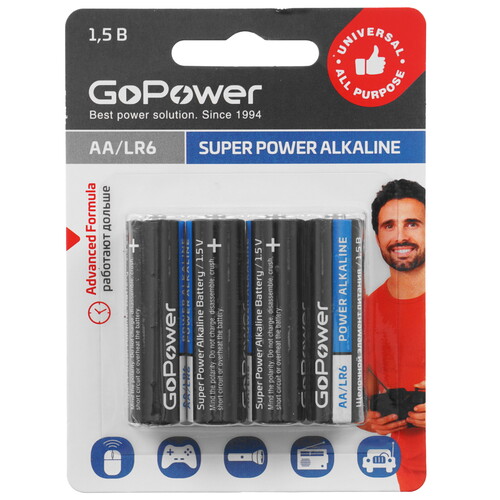 Купить Батарейка GoPower Super POWER Alkaline AA (LR6/ER14505/FR6/R6P)  5480068. Характеристики, отзывы и цены в Донецке