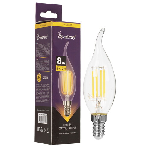 Купить Лампа филаментная Smartbuy C37-8Вт/3000К/E14  9192796. Характеристики, отзывы и цены в Донецке