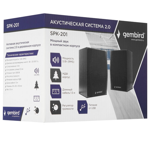 Купить Колонки Gembird SPK-201 черный  5356146. Характеристики, отзывы и цены в Донецке