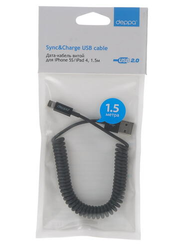 Купить Кабель витой DEPPA Lightning 8-pin - USB 2.0 Type-A черный 1.5 м  0172242. Характеристики, отзывы и цены в Донецке
