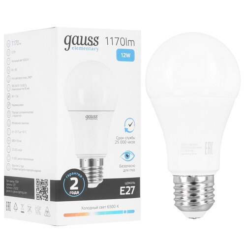 Купить Лампа светодиодная Gauss Elementary A60 12W 1170lm 6500K E27 LED 1/10/50  9109655. Характеристики, отзывы и цены в Донецке