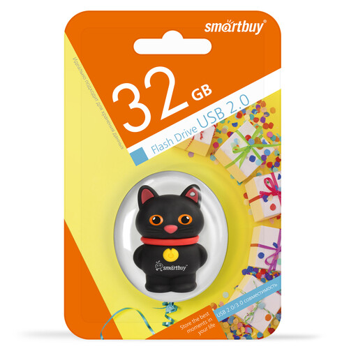 Купить Память USB Flash 32 ГБ Smartbuy Wild Series "Черный кот" [SB32GBCatK]  1363682. Характеристики, отзывы и цены в Донецке