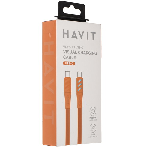 Купить Кабель плоский HAVIT USB Type-C - USB Type-C оранжевый 1 м  9228920. Характеристики, отзывы и цены в Донецке