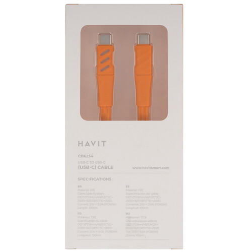 Купить Кабель плоский HAVIT USB Type-C - USB Type-C оранжевый 1 м  9228920. Характеристики, отзывы и цены в Донецке