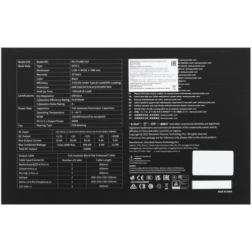 Купить Блок питания PCCooler YT1000 [P5-YT1000-P1FFBK1-EU] черный  5640122. Характеристики, отзывы и цены в Донецке