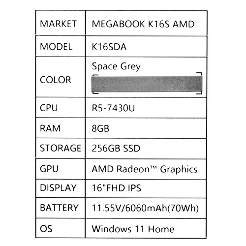 Купить 16" Ноутбук Tecno Megabook K16SDA серый  5619272. Характеристики, отзывы и цены в Донецке