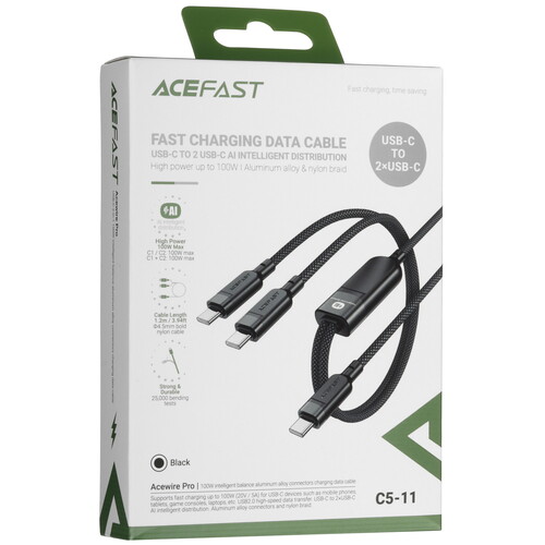 Купить Кабель плоский ACEFAST USB Type-C - USB Type-C черный 1.2 м  5463922. Характеристики, отзывы и цены в Донецке
