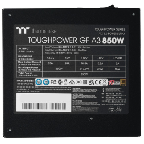 Купить Блок питания Thermaltake TOUGHPOWER GF A3 Gold 850W - TT Premium Edition [PS-TPD-0850FNFAGE-H] черный  5455400. Характеристики, отзывы и цены в Донецке