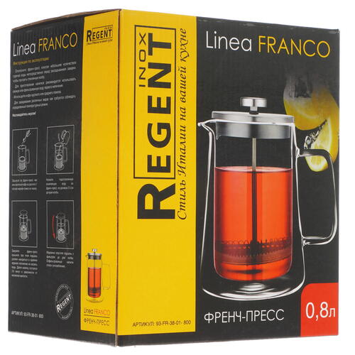 Купить Френч-пресс Regent inox FRANCO 93-FR-38-01-800 прозрачный  5039905. Характеристики, отзывы и цены в Донецке