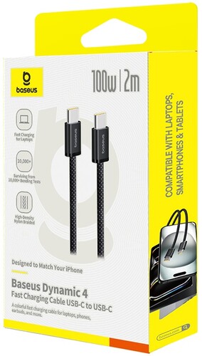 Купить Кабель круглый Baseus USB Type-C - USB Type-C черный 2 м  5627602. Характеристики, отзывы и цены в Донецке