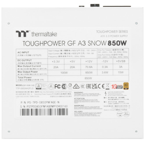 Купить Блок питания Thermaltake Toughpower GF A3 Snow 850W - TT Premium Edition [TTP-0850AH2FLG] белый  5649794. Характеристики, отзывы и цены в Донецке