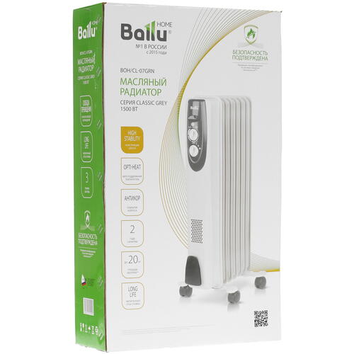 Купить Масляный обогреватель Ballu BOH/CL-07GRN белый  5336227. Характеристики, отзывы и цены в Донецке