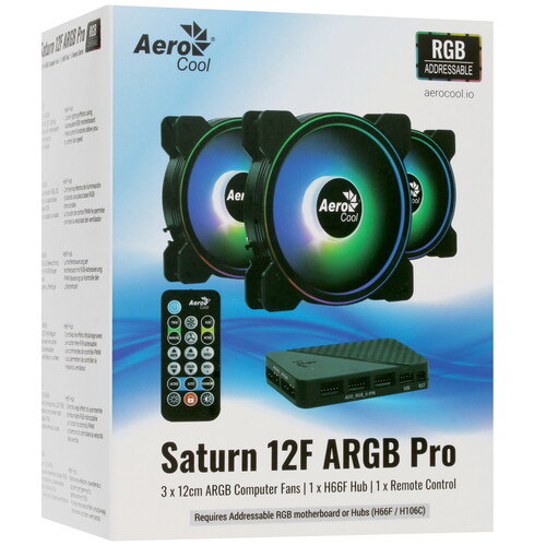 Купить Комплект вентиляторов Aerocool Saturn 12F ARGB Pro 3 pcs + HUB  черный  1626153. Характеристики, отзывы и цены в Донецке