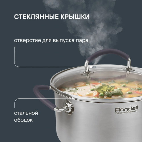 Купить Кастрюля Rondell Akzent RDS-1389 5.1 л 24 см серебристый  9309600. Характеристики, отзывы и цены в Донецке