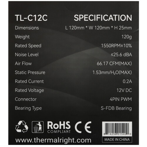 Купить Вентилятор Thermalright TL-C12C  черный  5615318. Характеристики, отзывы и цены в Донецке