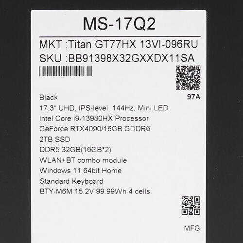 Купить 17.3" Ноутбук MSI Titan GT77 HX 13VI-096RU черный  5094202. Характеристики, отзывы и цены в Донецке