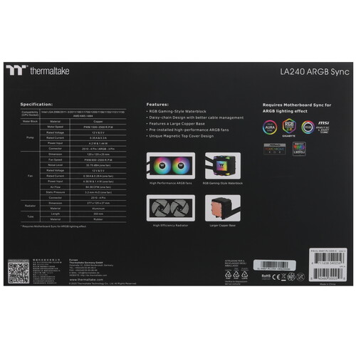 Купить Система охлаждения Thermaltake LA240 ARGB черная  5613471. Характеристики, отзывы и цены в Донецке