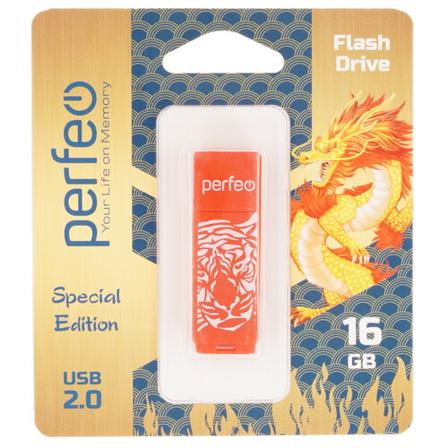 Купить Память USB Flash 16 ГБ Perfeo C04 Red Tiger [PF-C04RT016]  9209242. Характеристики, отзывы и цены в Донецке