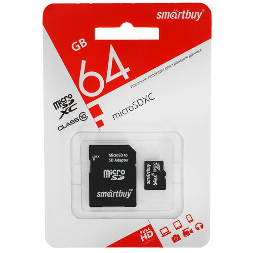Купить Карта памяти Smartbuy microSDXC 64 ГБ [SB64GBSDCL10-01LE]  5408629. Характеристики, отзывы и цены в Донецке