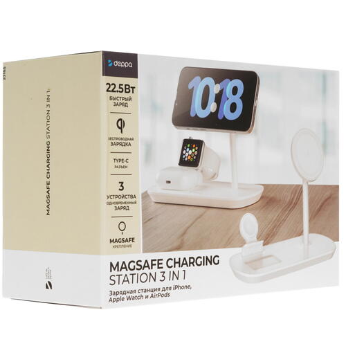 Купить Беспроводное зарядное устройство DEPPA MagSafe Charging Station 3-in-1 белый  9113418. Характеристики, отзывы и цены в Донецке