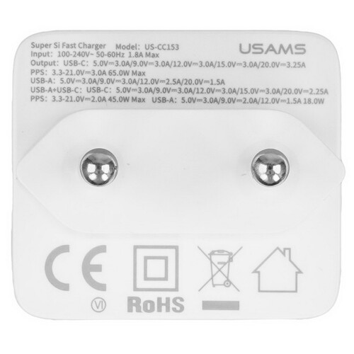 Купить Сетевое зарядное устройство USAMS US-CC153 белый  5480354. Характеристики, отзывы и цены в Донецке