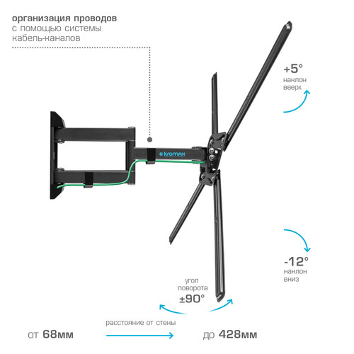 Купить Кронштейн для ТВ Kromax CORBEL-12 серый  9190498. Характеристики, отзывы и цены в Донецке