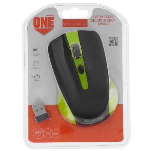 Купить Мышь беспроводная Smartbuy ONE 352 [SBM-352AG-GK] зеленый  9190256. Характеристики, отзывы и цены в Донецке