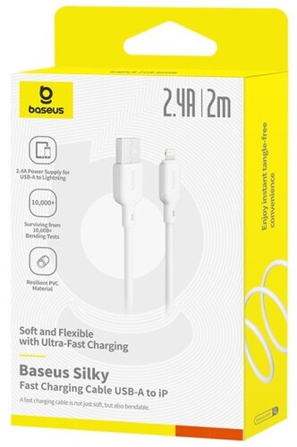 Купить Кабель круглый Baseus Lightning 8-pin - USB 2.0 Type-A белый 2 м  5627478. Характеристики, отзывы и цены в Донецке