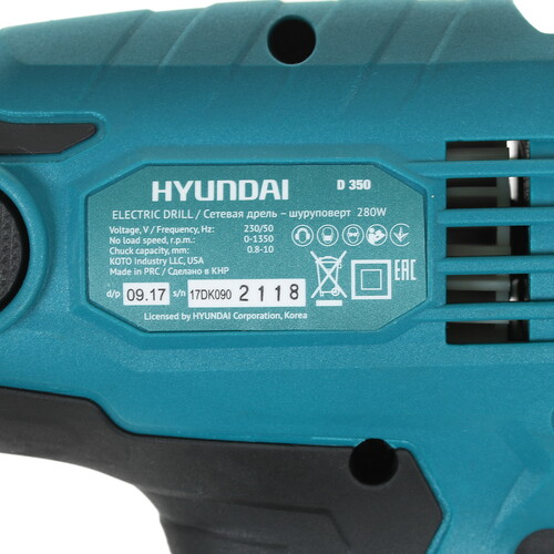 Купить Дрель-шуруповерт Hyundai D 350  1102041. Характеристики, отзывы и цены в Донецке