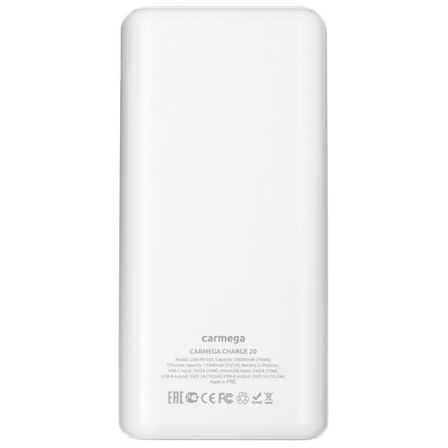Купить Портативный аккумулятор Carmega Charge 20 белый  5604005. Характеристики, отзывы и цены в Донецке