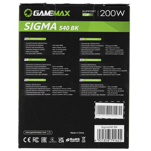 Купить Кулер для процессора GameMax Sigma 540  черный  9908140. Характеристики, отзывы и цены в Донецке