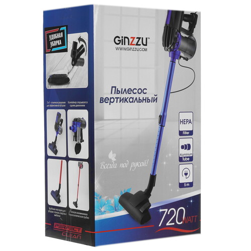 Купить Пылесос  вертикальный  GINZZU VS118  синий  5308990. Характеристики, отзывы и цены в Донецке