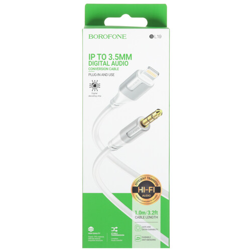 Купить Кабель   Borofone Lightning - jack 3.5 мм белый  5474942. Характеристики, отзывы и цены в Донецке