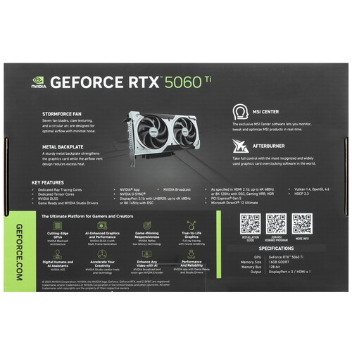 Купить Видеокарта MSI GeForce RTX 5060 Ti VENTUS 2X OC PLUS  5624873. Характеристики, отзывы и цены в Донецке