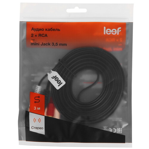 Купить Кабель   Leef jack 3.5 мм - 2RCA черный  5626558. Характеристики, отзывы и цены в Донецке