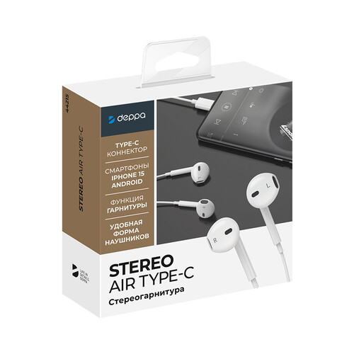 Купить Проводные наушники Deppa Stereo Air белый  5490970. Характеристики, отзывы и цены в Донецке